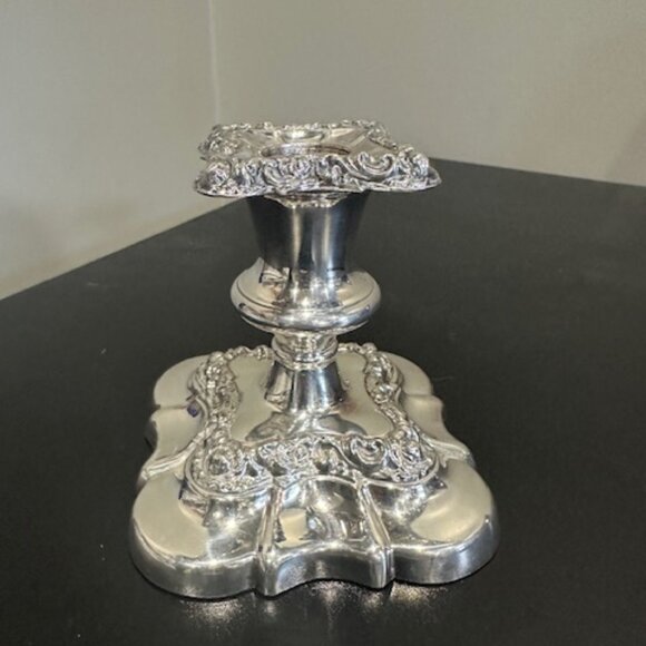 4 Vintage, Ornate Silver Plated Candleholders (green felt cover on protectio - Picture 1 of 11